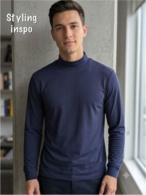 Uniqlo Ultra Stretch Dry Mock Neck Pullover- Navy